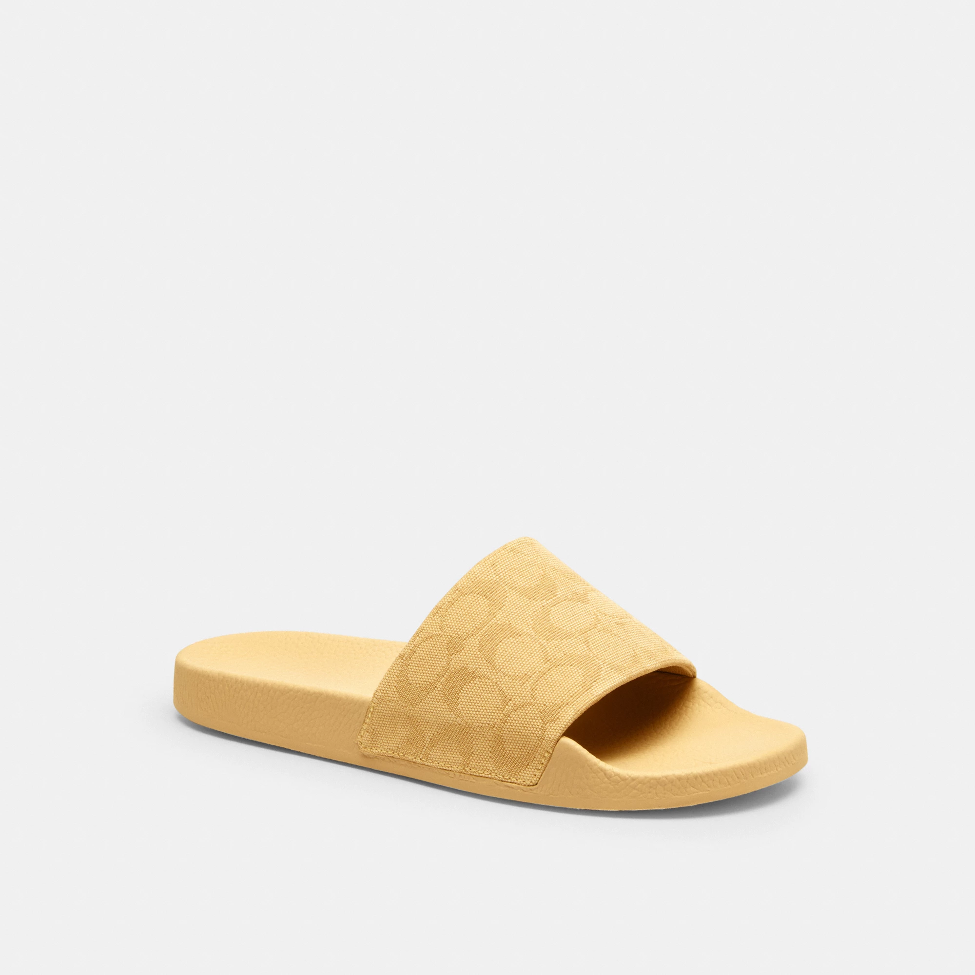 COACH®,Udele Sport Slide In Signature Jacquard Canvas,Rubber,EVA,Canvas,Slides,Fabric,Logo,Pull Tab,Casual,Beige,Front View