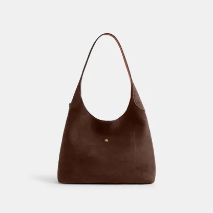 COACH®,Brooklyn Shoulder Bag 34,Suede,Hobo,Brass,Casual,Brown,Back View