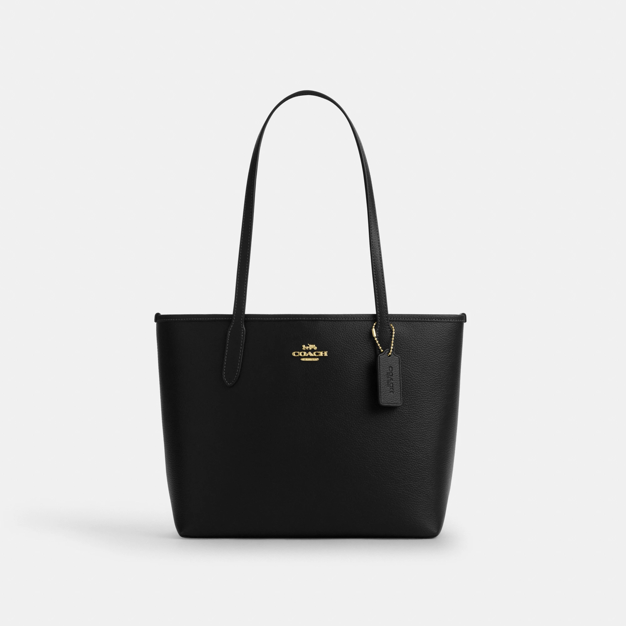 COACH®,Medium City Tote Bag,Black,Front View