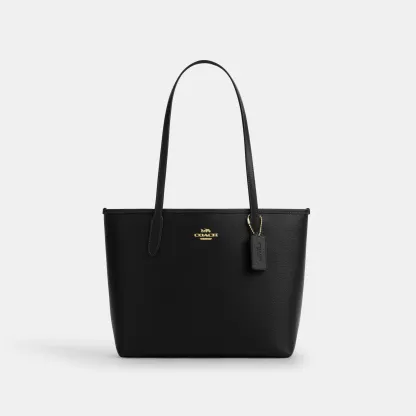 COACH®,Medium City Tote Bag,Black,Front View