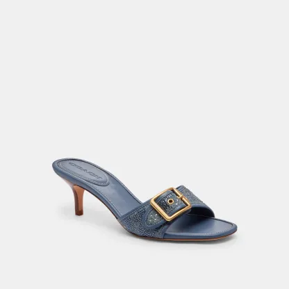 COACH®,Margot Sandal In Crystal Signature Denim,Leather,Denim,Cotton,Sandals,Fabric,Crystal,Embellished,Metal,Sustainable,...,Blue,Front View