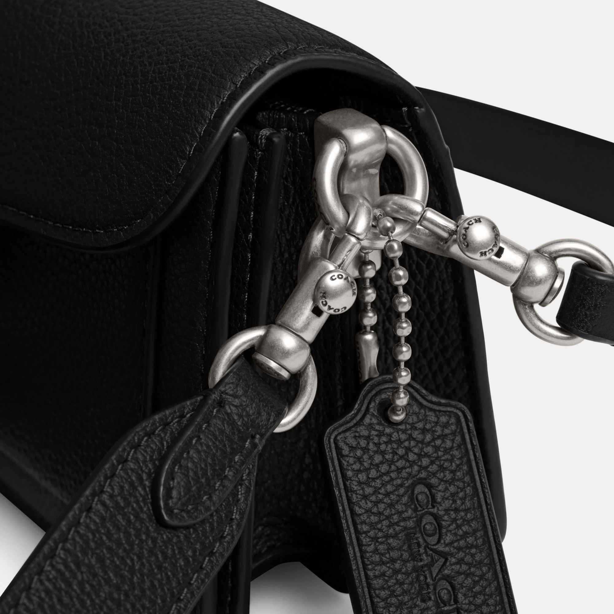 COACH®,Tabby Shoulder Bag 20,Leather,Shoulder Bag,Embossed,Metal,Logo,Day Party,Black,Closer View