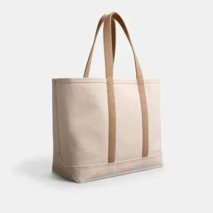 COACH®,Utility Tote,Canvas,Leather,Tote,Word Embellishment,Logo,Sustainable,Casual,Cream,Angle View