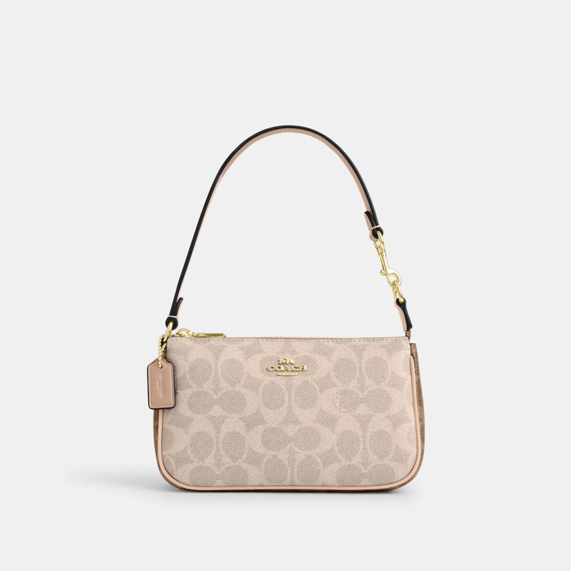 COACH®,Nolita 19 In Blocked Signature Canvas,Shoulder Bag,Logo,Casual,Beige,Front View