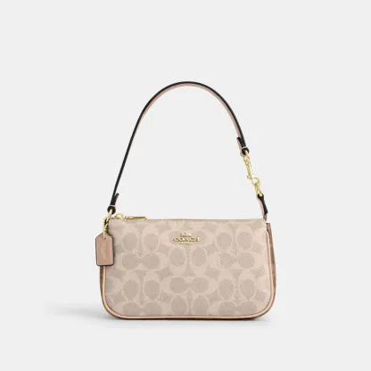 COACH®,Nolita 19 In Blocked Signature Canvas,Shoulder Bag,Logo,Casual,Beige,Front View