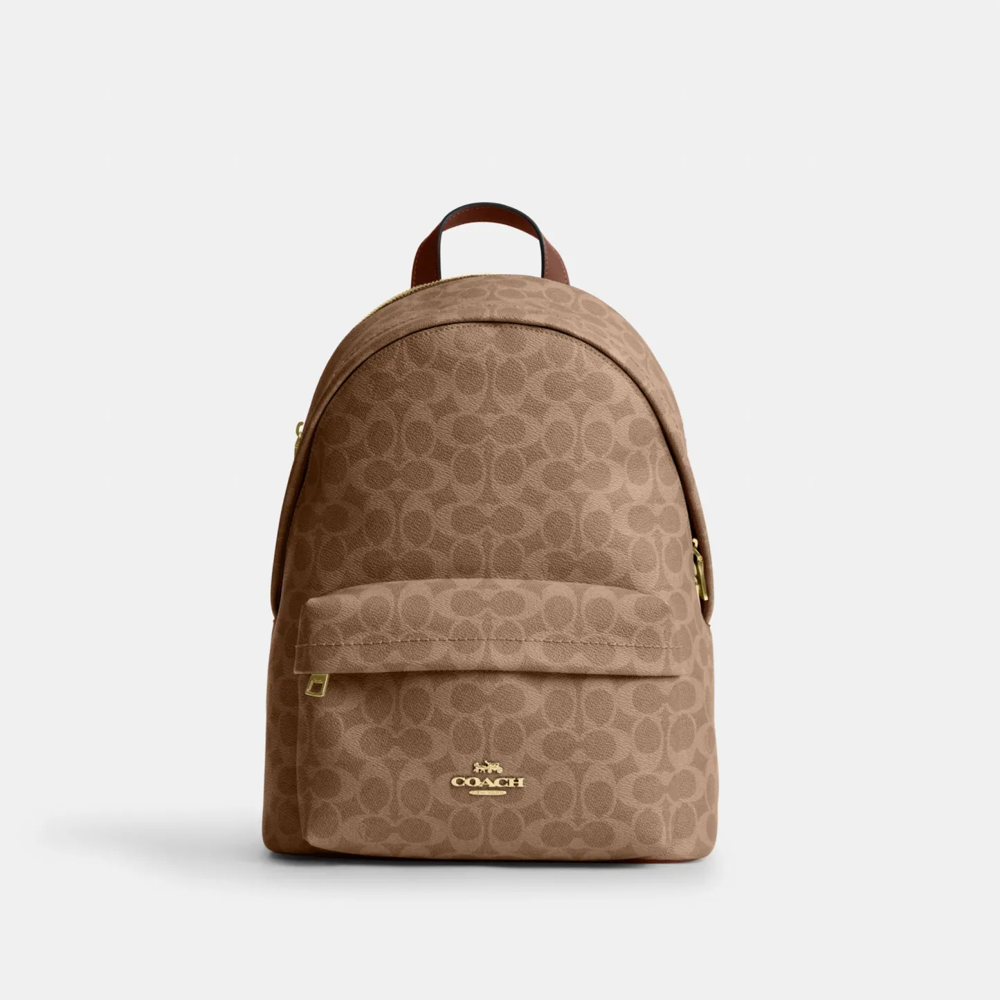 COACH®,Taylor Small Backpack In Signature Canvas,Recycled Polyester,Canvas,Backpack,Metal,Logo,Adjustable,Gold Metal,Casual,,Front View