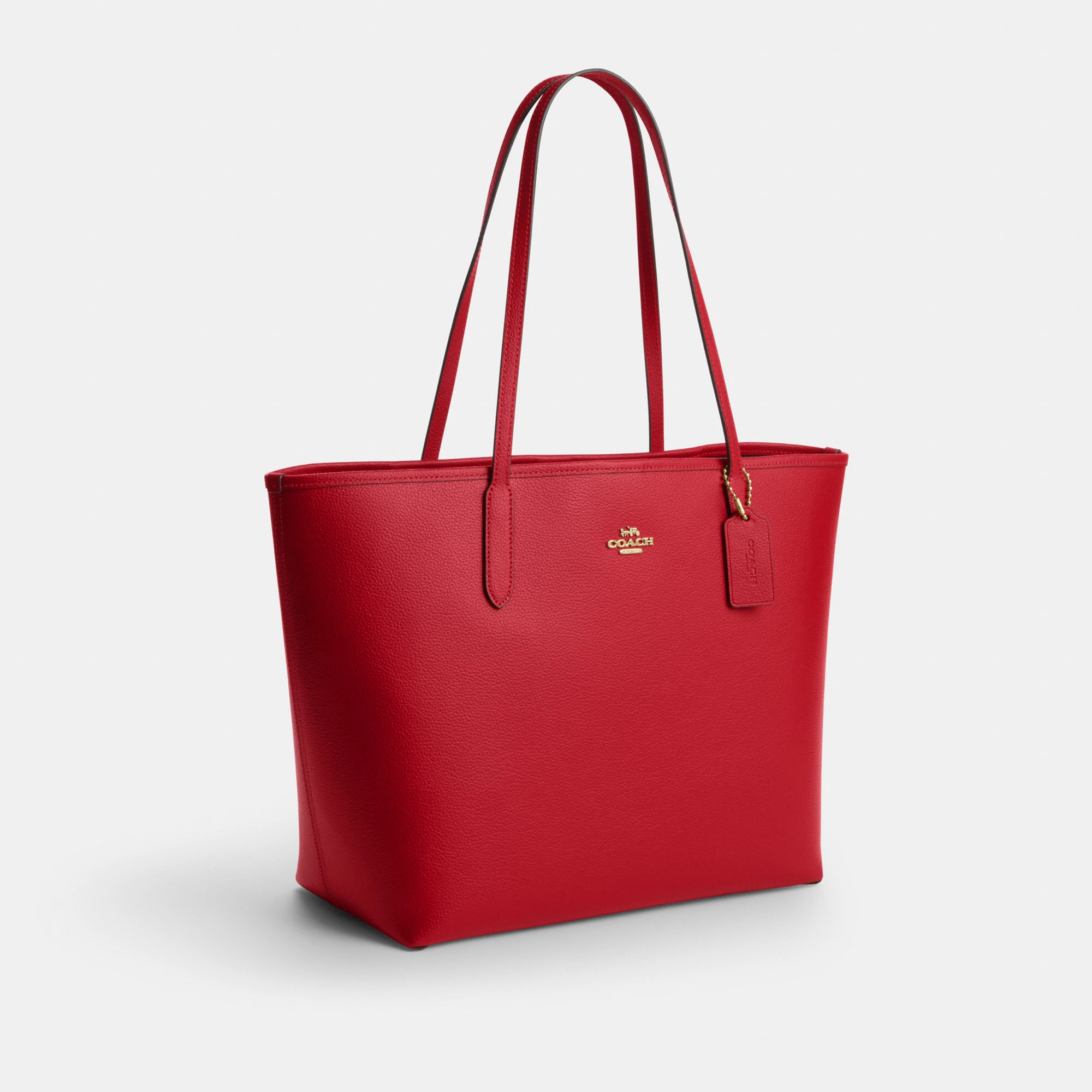 COACH®,City Tote Bag,Leather,Tote,Logo,Casual,Red,Angle View