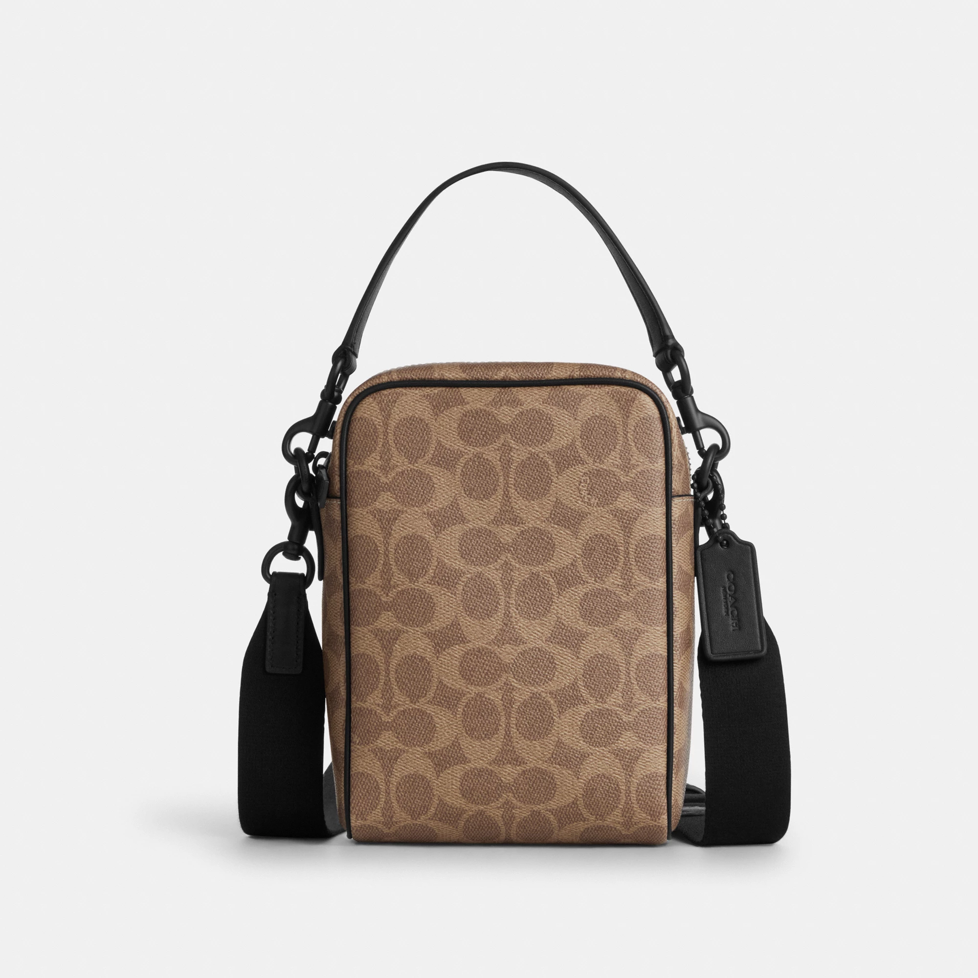 COACH®,Tristan Crossbody Bag 14 In Signature Canvas,Canvas,Leather,Recycled Polyester,Crossbody,Logo,Convertible,Sustainab...,Brown,Front View