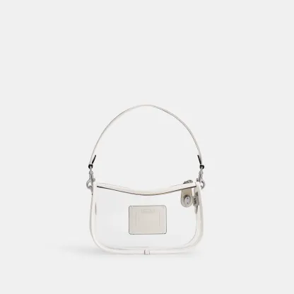 COACH®,Stadium Swinger Bag,Leather,Shoulder Bag,Sheer,Piping,Applique,Casual,White,Back View