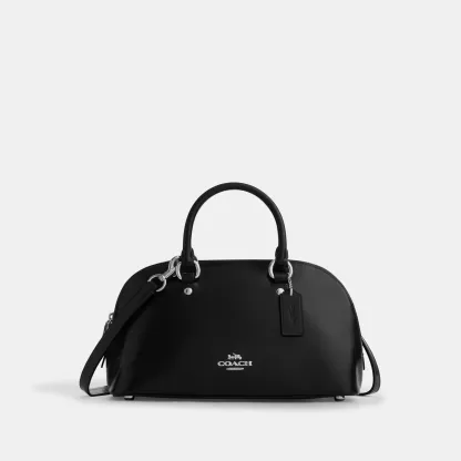 COACH®,Lara Satchel Bag,Recycled Polyester,Satchel,Logo,Metal,Casual,Black,Front View