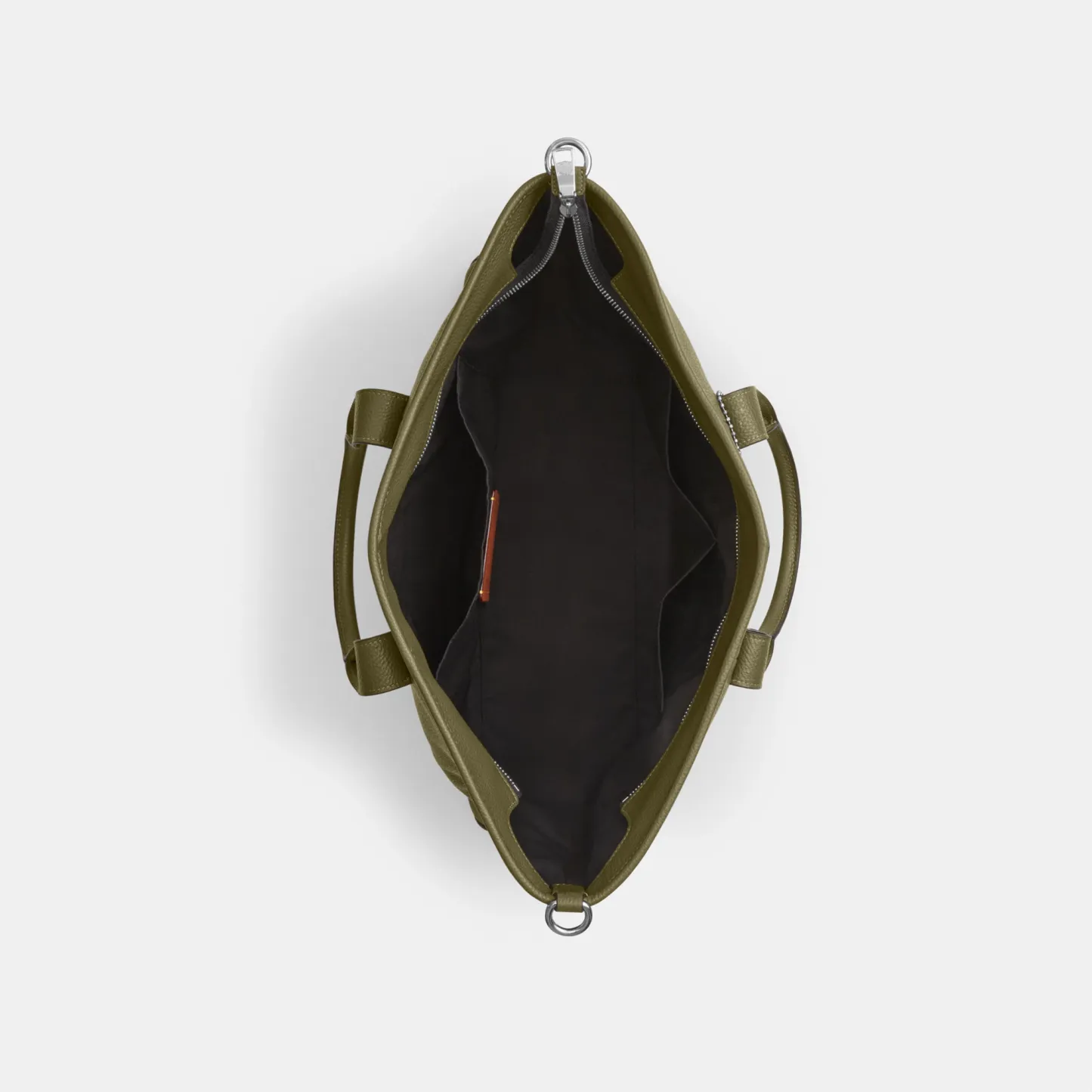 COACH®,Grayson Tote Bag,Leather,Recycled Polyester,Tote,Sustainable,Silver Metal,Work, Father's Day,Olive,Inside View,Top View