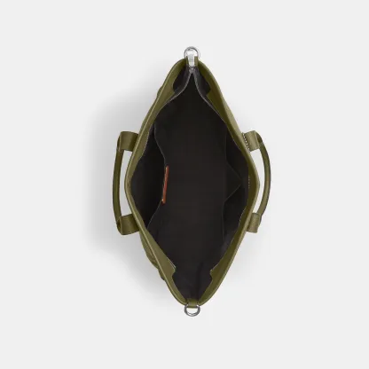 COACH®,Grayson Tote Bag,Leather,Recycled Polyester,Tote,Sustainable,Silver Metal,Work, Father's Day,Olive,Inside View,Top View