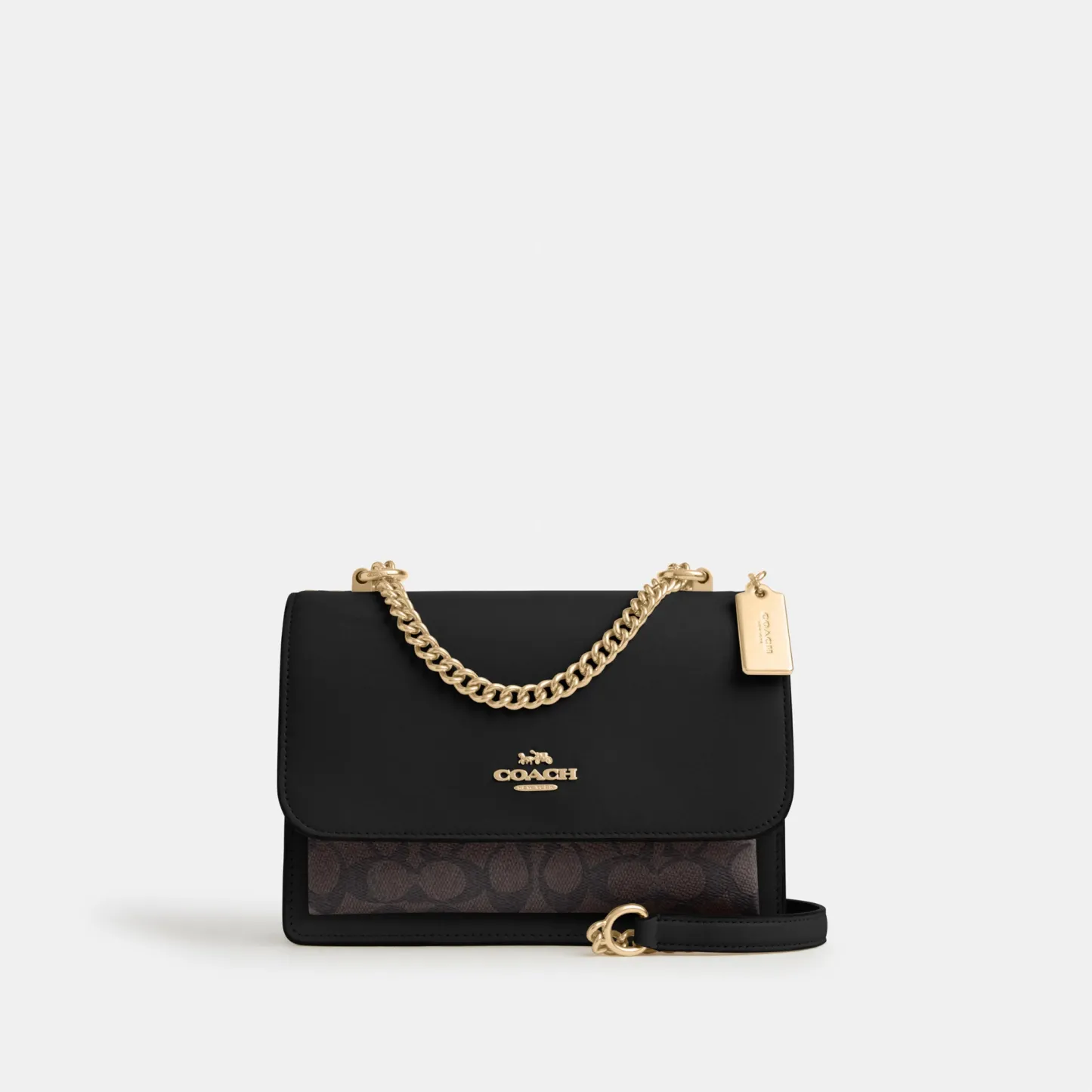COACH®,Klare Crossbody Bag In Signature Canvas,Crossbody,Chain Detail,Pattern,Day Party,Black,Front View