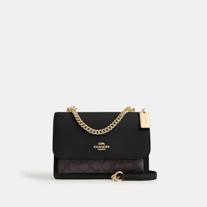 COACH®,Klare Crossbody Bag In Signature Canvas,Crossbody,Chain Detail,Pattern,Day Party,Black,Front View