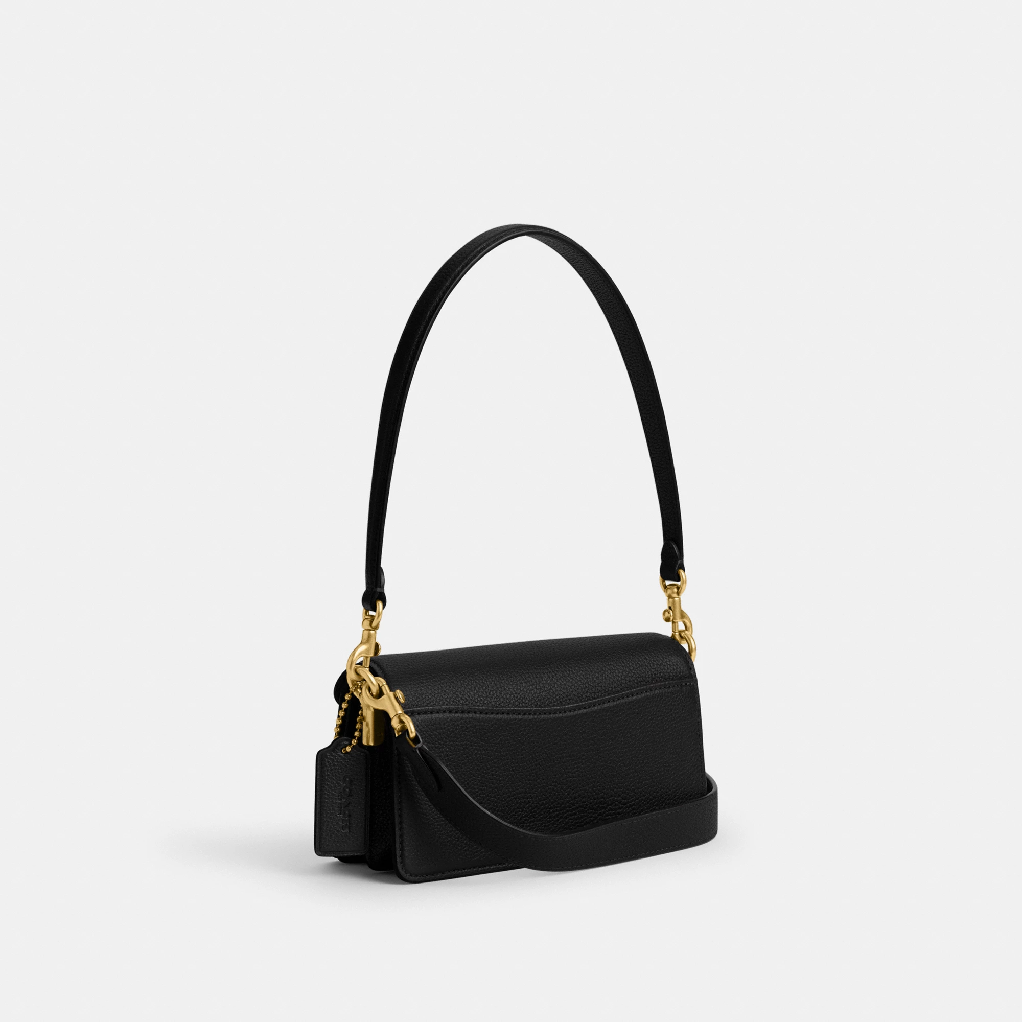 COACH®,Tabby Shoulder Bag 20,Leather,Shoulder Bag,Embossed,Metal,Logo,Day Party,Black,Angle View