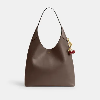 COACH®,Brooklyn Shoulder Bag 39,Hobo,Logo,Word Embellishment,Embossed,Casual,Brown,Angle View