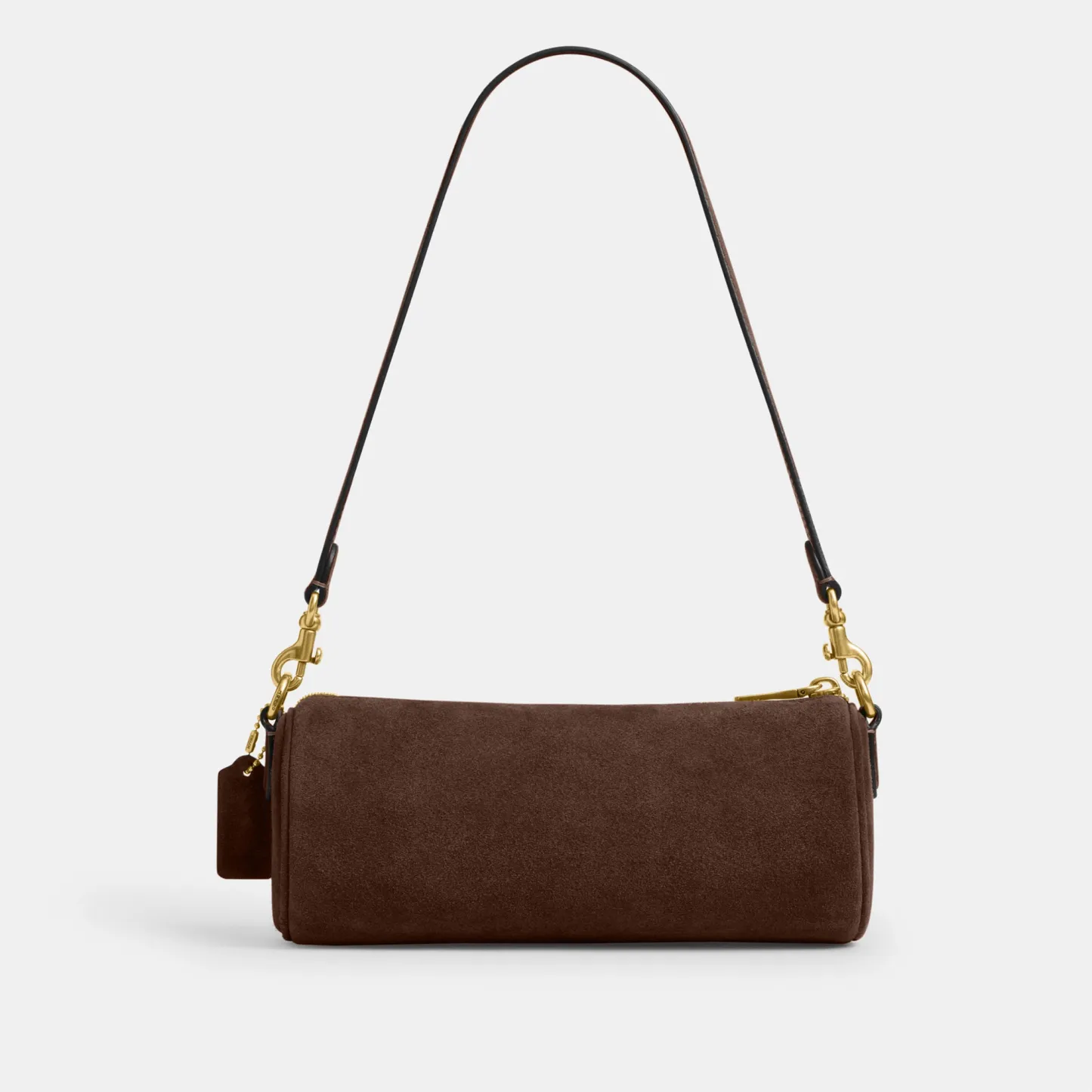 COACH®,Barrel Bag,Calfskin Leather,Suede,Barrel Bag,Pendant,Lined,Adjustable,Brass,Casual,Brown,Back View