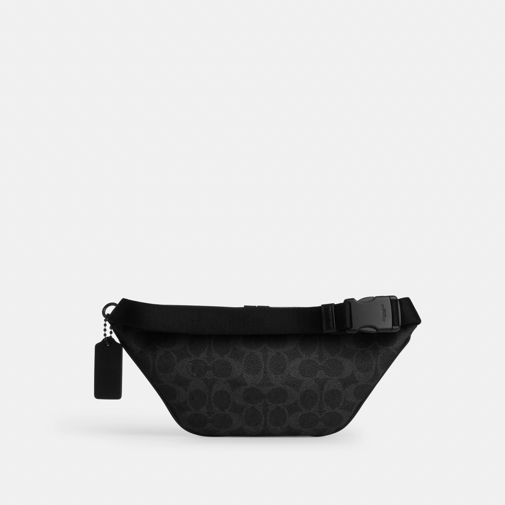 COACH®,Travis Belt Bag 30 In Signature Canvas,Recycled Polyester,Leather,Canvas,Belt Bag,Logo,Adjustable,Gunmetal,Casual,Black,Back View