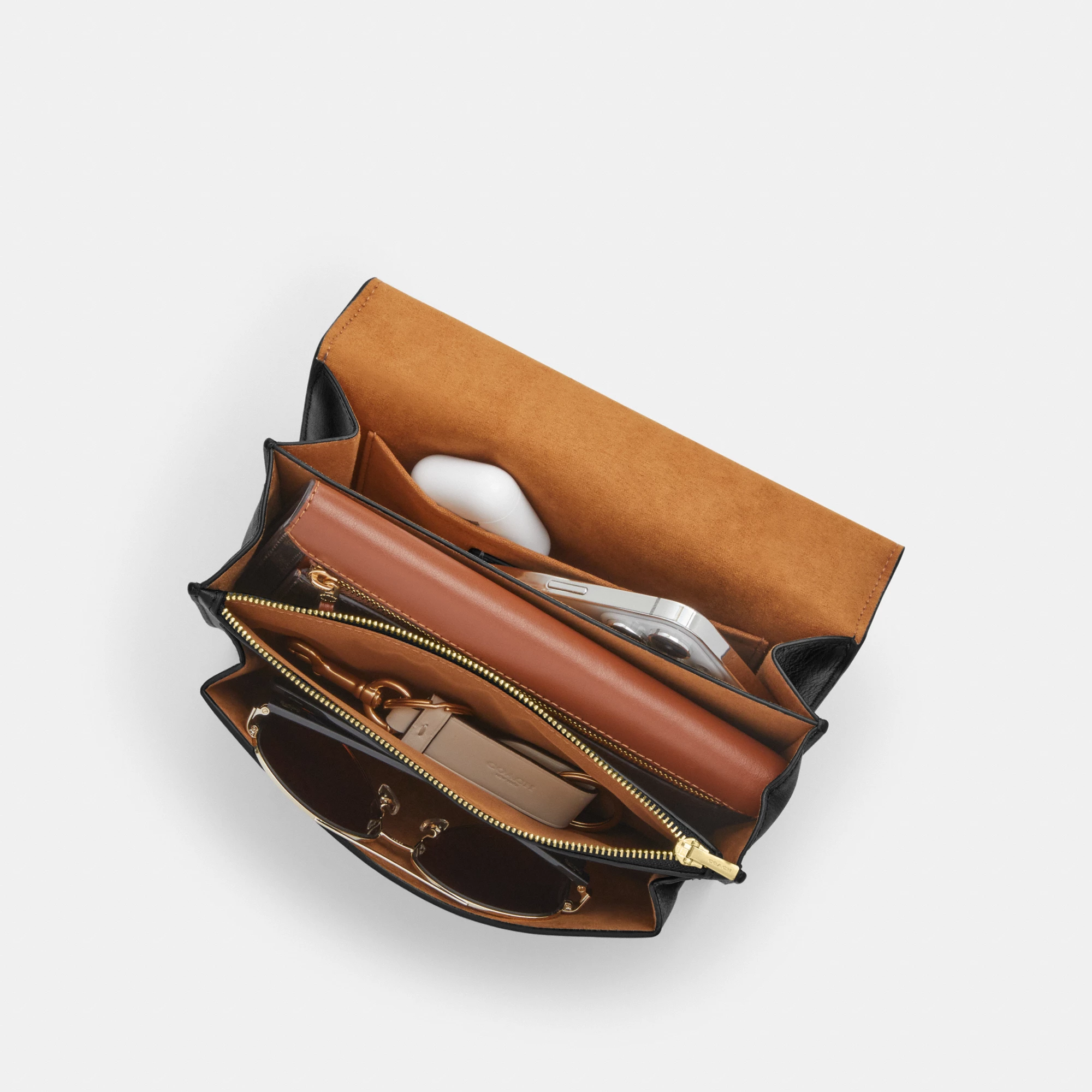 COACH®,Klare Crossbody Bag In Signature Canvas,Crossbody,Chain Detail,Pattern,Day Party,Black,Inside View,Top View