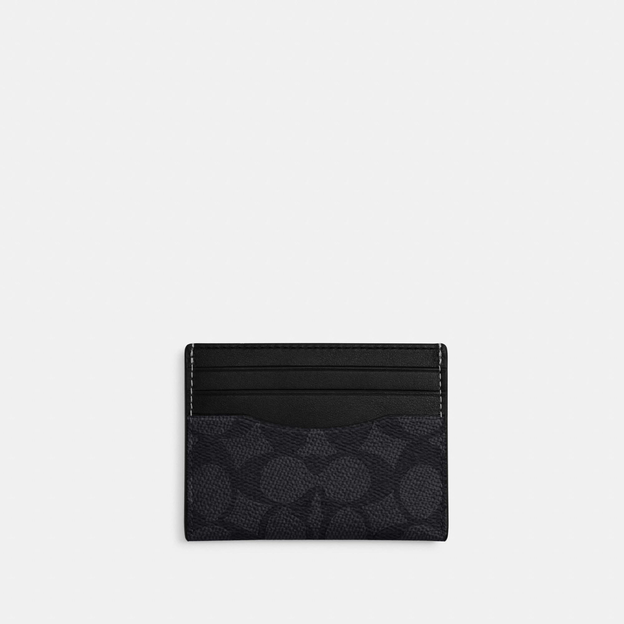 COACH®,Slim Id Card Case In Signature Canvas,Card Case,Color Block,Casual, Father's Day,Black,Front View