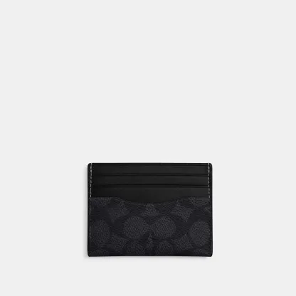 COACH®,Slim Id Card Case In Signature Canvas,Card Case,Color Block,Casual, Father's Day,Black,Front View