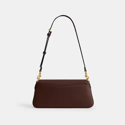COACH®,Jet Shoulder Bag,Calfskin Leather,Shoulder Bag,Logo,Metal,Gold Metal,Casual,Brown,Back View
