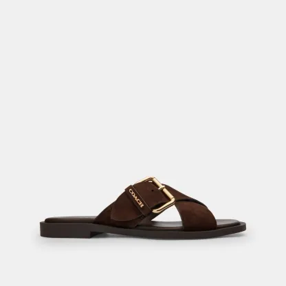 COACH®,Crisscross Buckle Sandal,Brown,Angle View