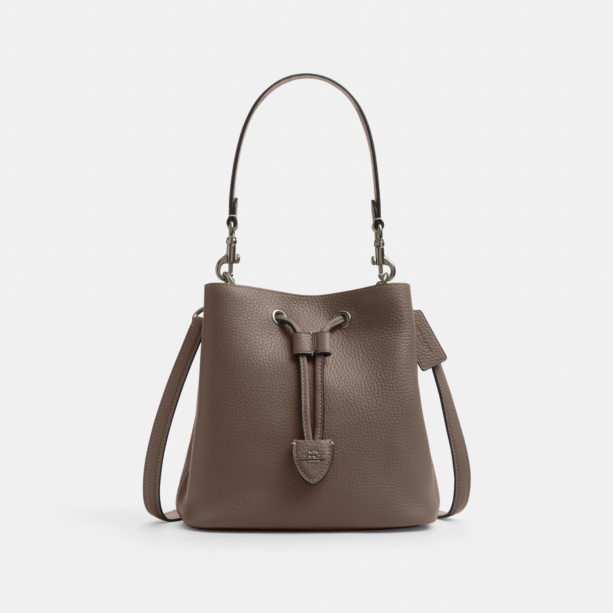 COACH®,Rowan Bucket Bag,Leather,Bucket,Metal,Logo,Casual,Brown,Front View