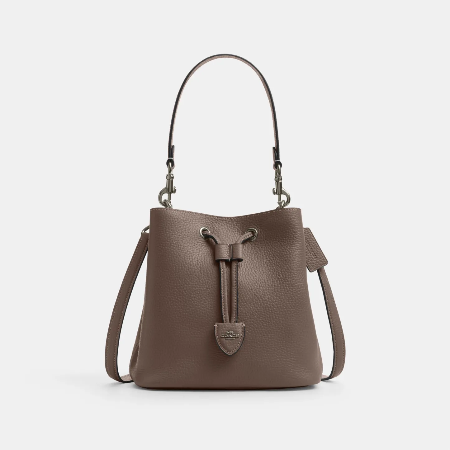 COACH®,Rowan Bucket Bag,Leather,Bucket,Metal,Logo,Casual,Brown,Front View