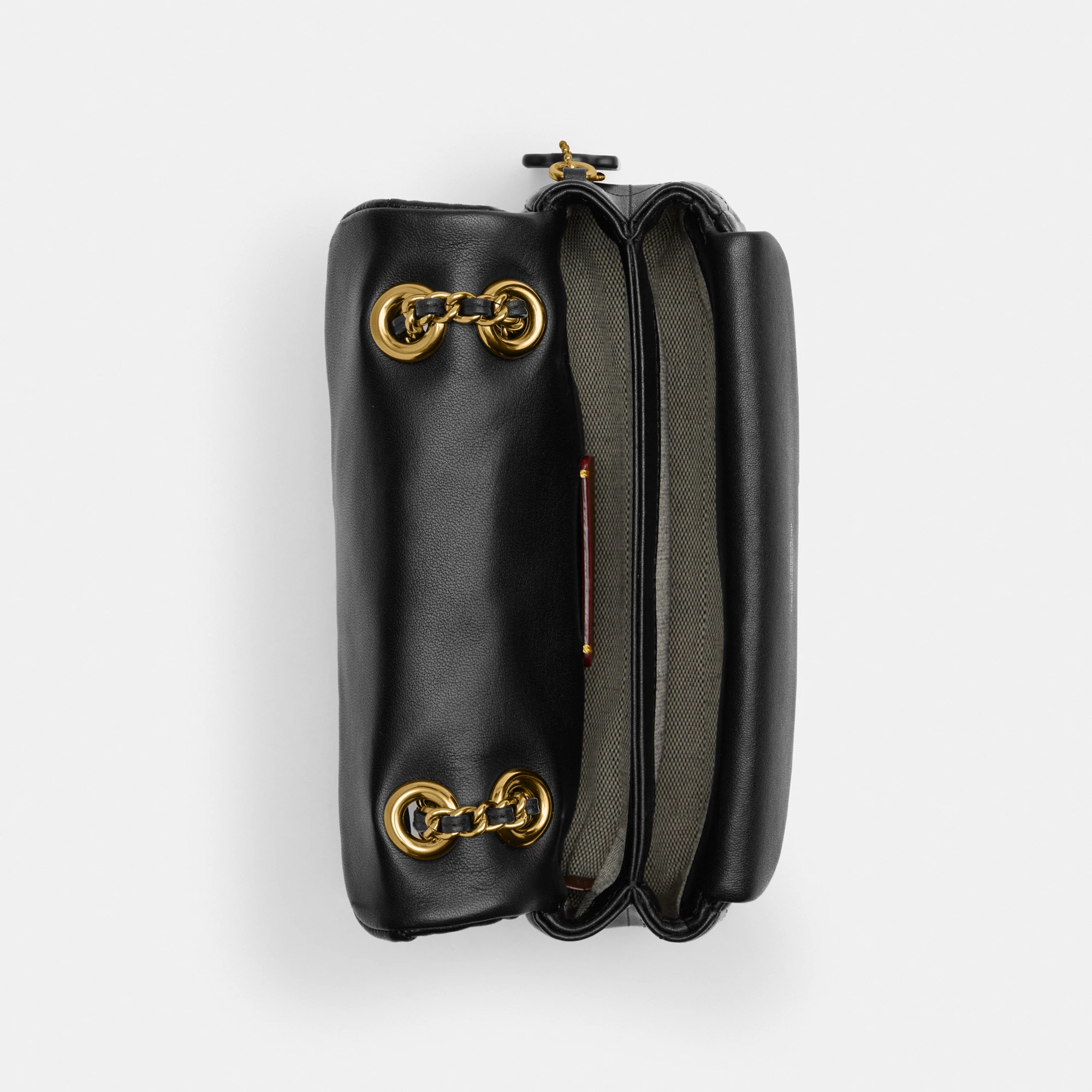 COACH®,Tabby Shoulder Bag 20 With Pillow Quilting,Leather,Shoulder Bag,Chain Detail,Embossed,Logo,Metal,Gold Metal,Day Party,Black,Inside View,Top View