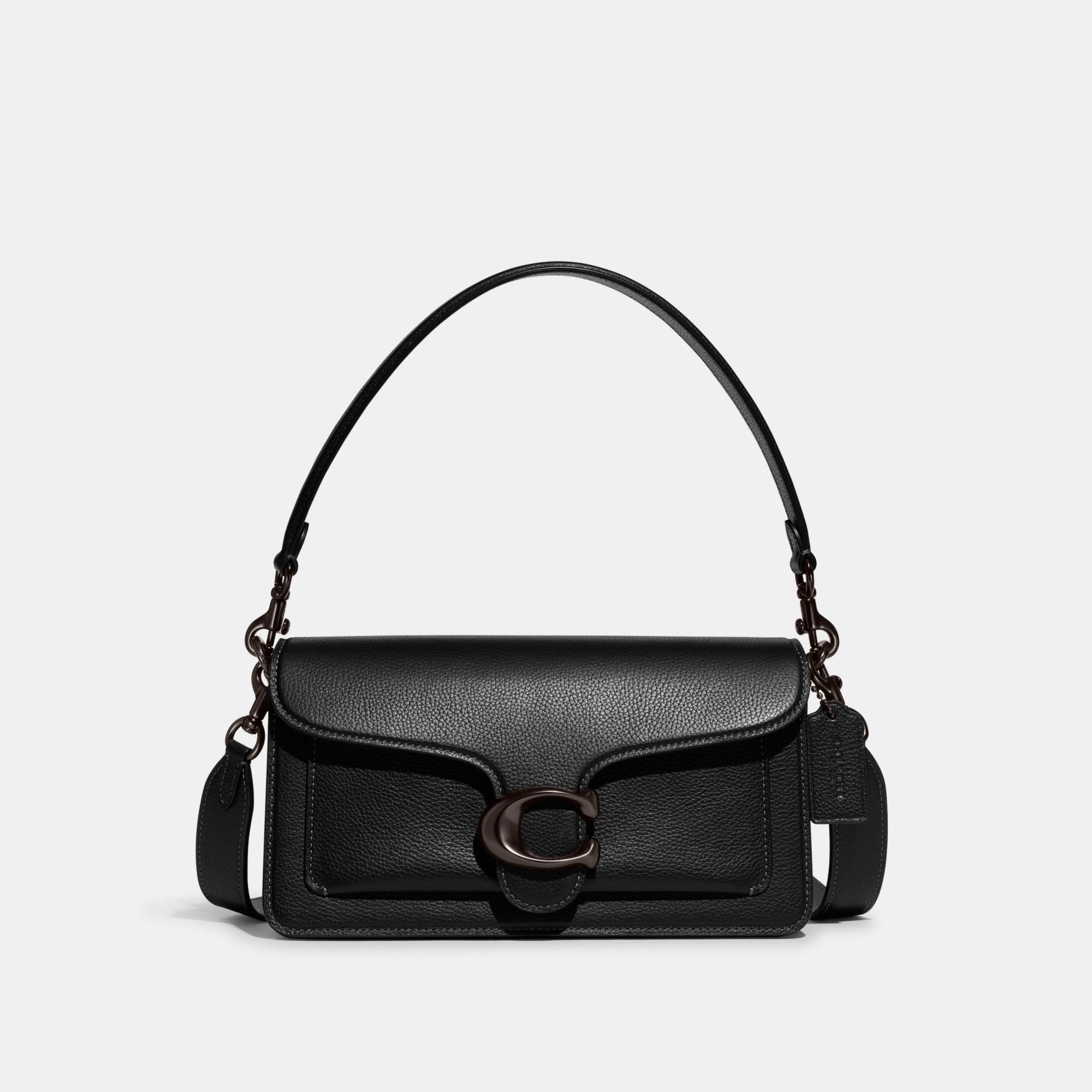 COACH®,Tabby Shoulder Bag 26,Leather,Shoulder Bag,Crossbody,Logo,Gusset,Gold Metal,Casual,Black,Front View