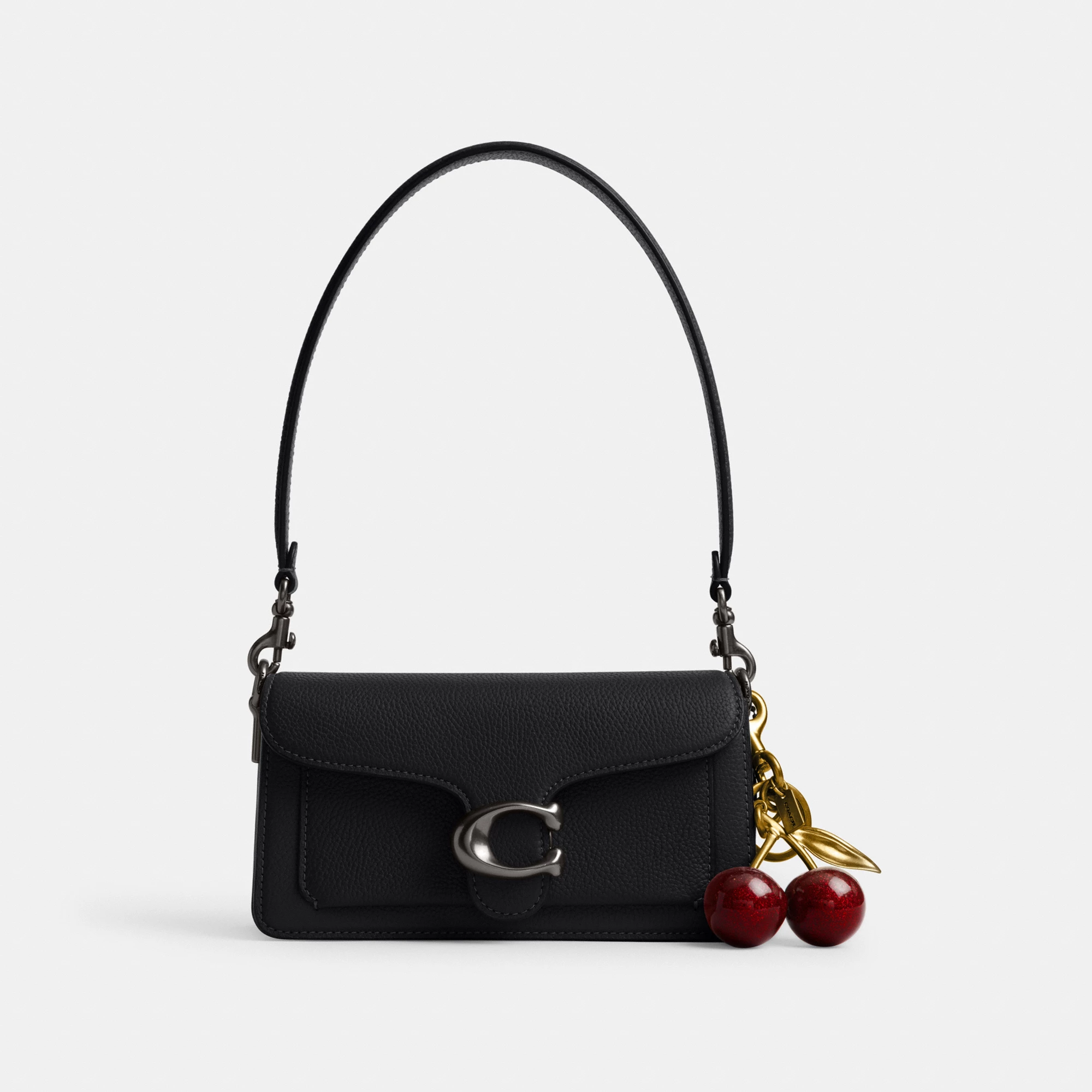 COACH®,Tabby Shoulder Bag 20,Leather,Shoulder Bag,Embossed,Metal,Logo,Day Party,Black,Angle View