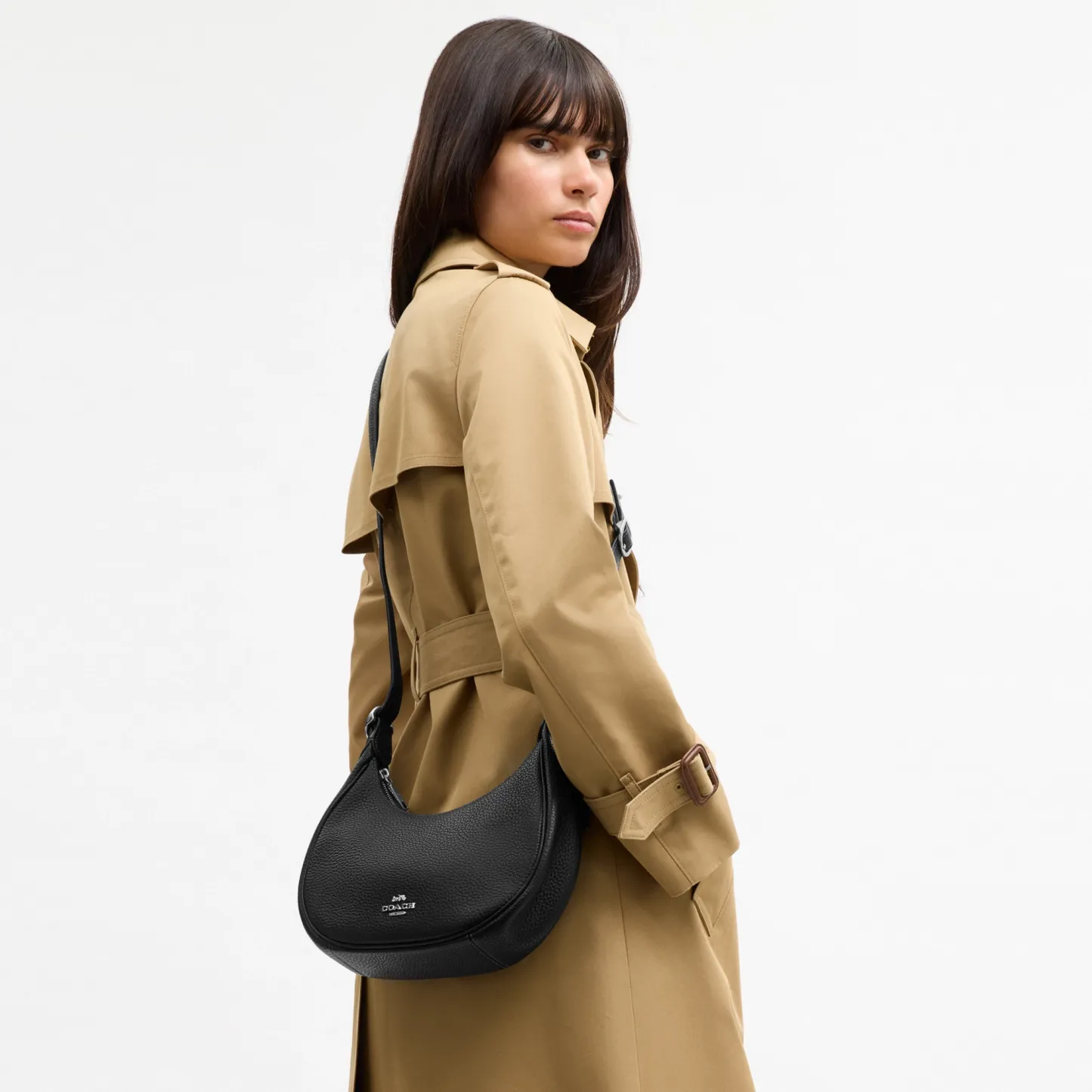 COACH®,Emily Shoulder Bag,Recycled Polyester,Leather,Shoulder Bag,Pendant,Metal,Adjustable,Silver Metal,Casual,Black