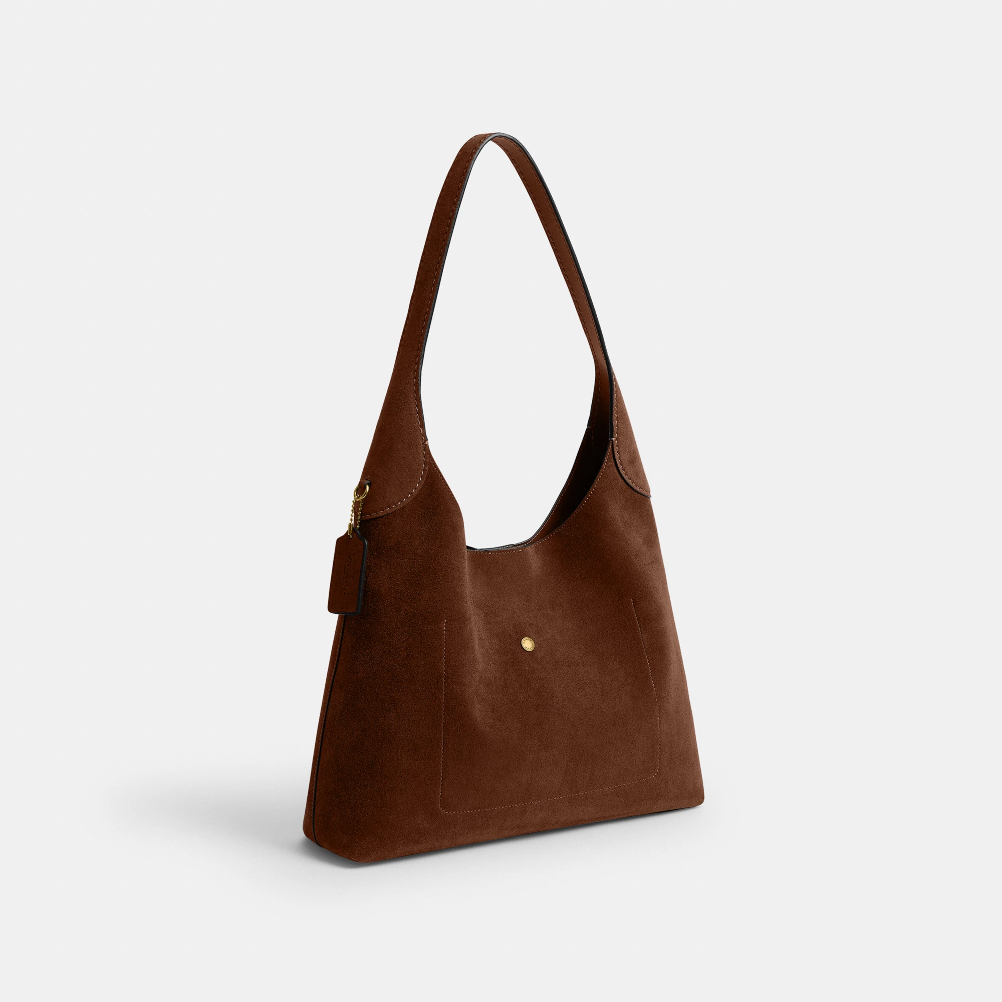 COACH®,Brooklyn Shoulder Bag 34,Suede,Hobo,Brass,Casual,Brown,Angle View