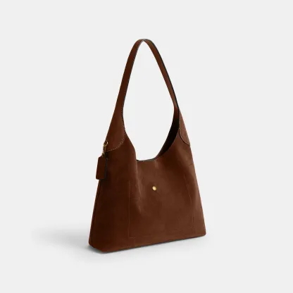 COACH®,Brooklyn Shoulder Bag 34,Suede,Hobo,Brass,Casual,Brown,Angle View