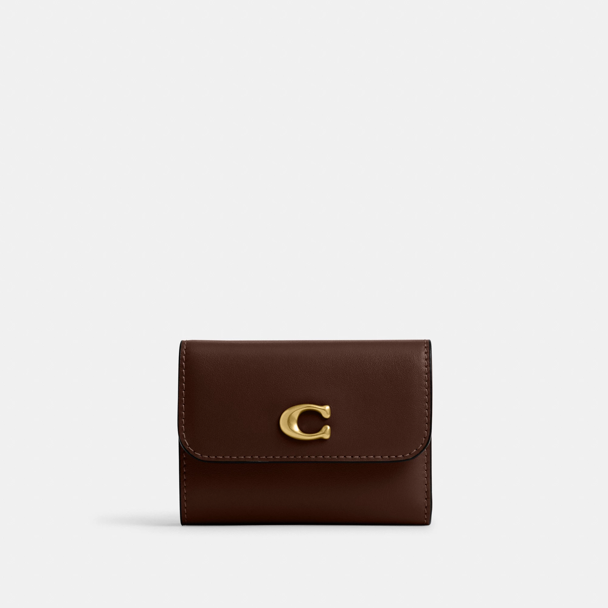 COACH®,Essential Card Holder Wallet,Leather,Calfskin Leather,Card Case,Bi Fold,Logo,Metal,Casual,Brown,Front View
