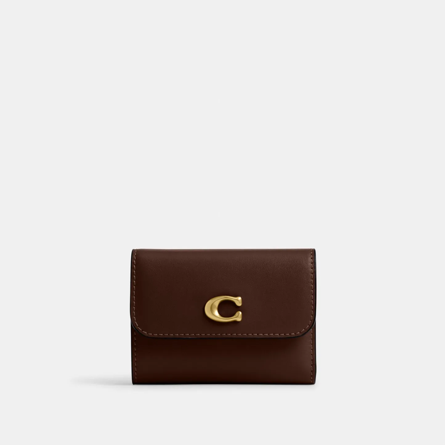 COACH®,Essential Card Holder Wallet,Leather,Calfskin Leather,Card Case,Bi Fold,Logo,Metal,Casual,Brown,Front View