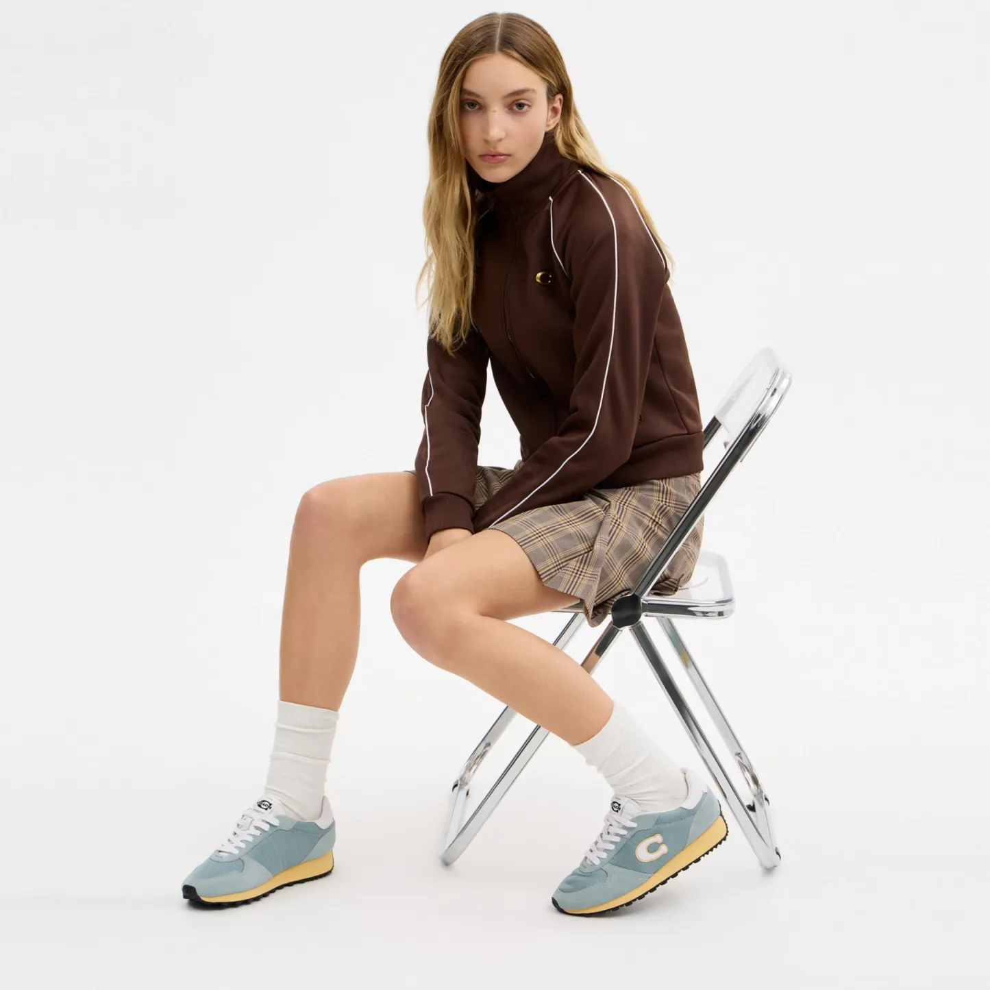 COACH®,Retro Runner,Rubber,Recycled Polyester,Mesh,Suede,Activewear,Fabric,Logo,Color Block,Sustainable,Pull Tab,Breathabl...,Blue,Detail View