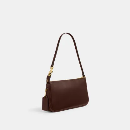COACH®,Plaza Bag,Fabric,Leather,Shoulder Bag,Logo,Compact,Lined,Gold Metal,Casual,Brown,Angle View