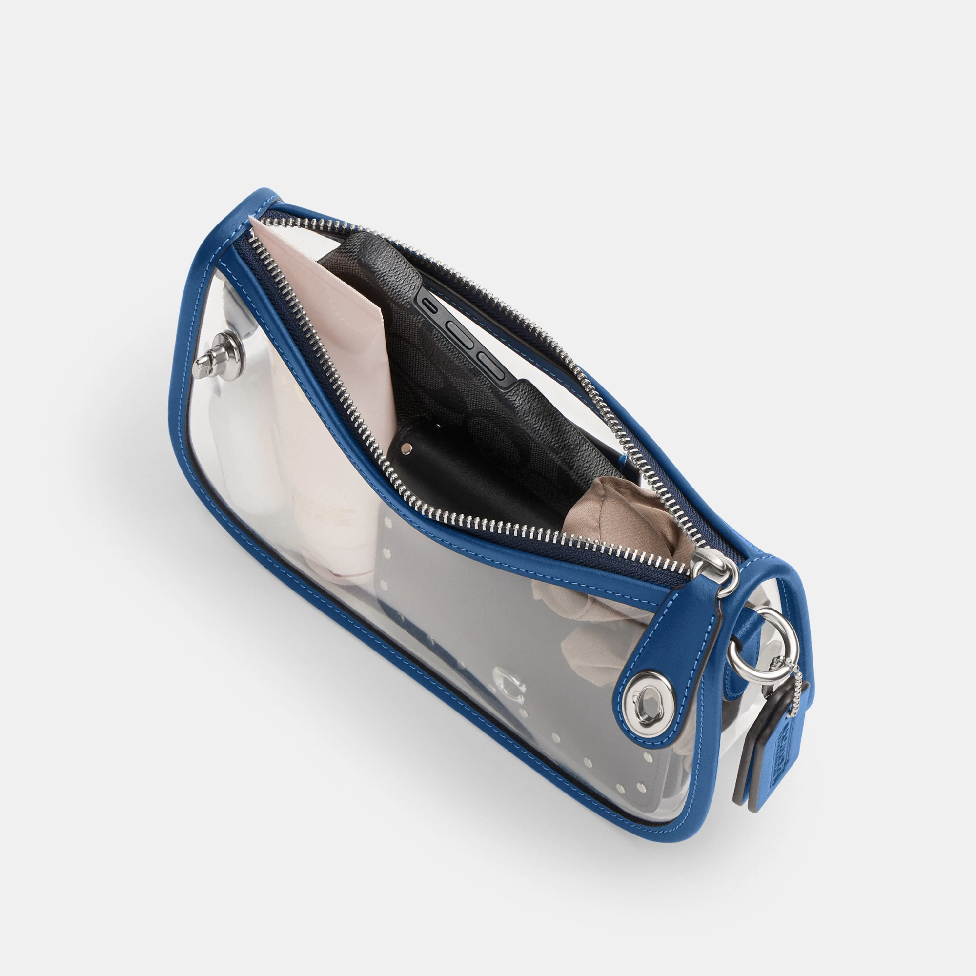 COACH®,Stadium Swinger Bag,Leather,Shoulder Bag,Sheer,Piping,Applique,Casual,White,Inside View,Top View