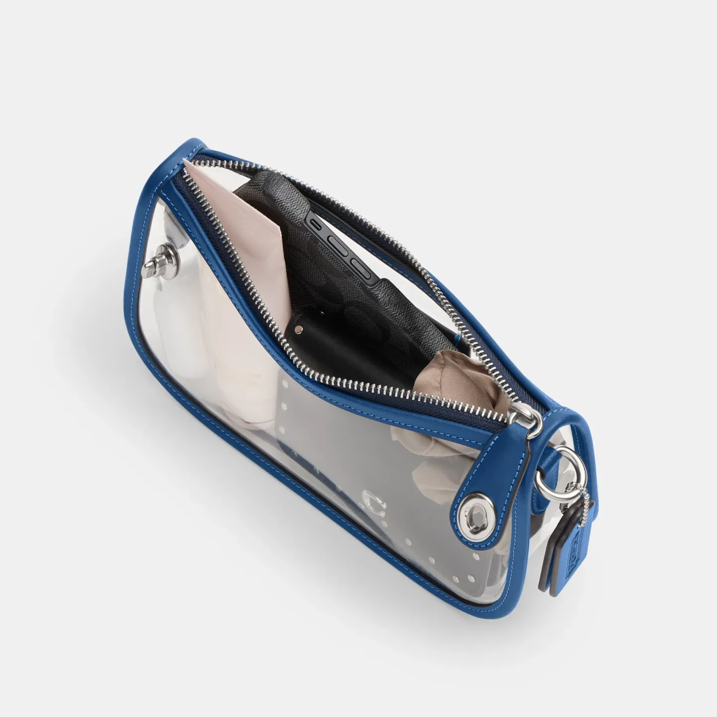 COACH®,Stadium Swinger Bag,Leather,Shoulder Bag,Sheer,Piping,Applique,Casual,White,Inside View,Top View