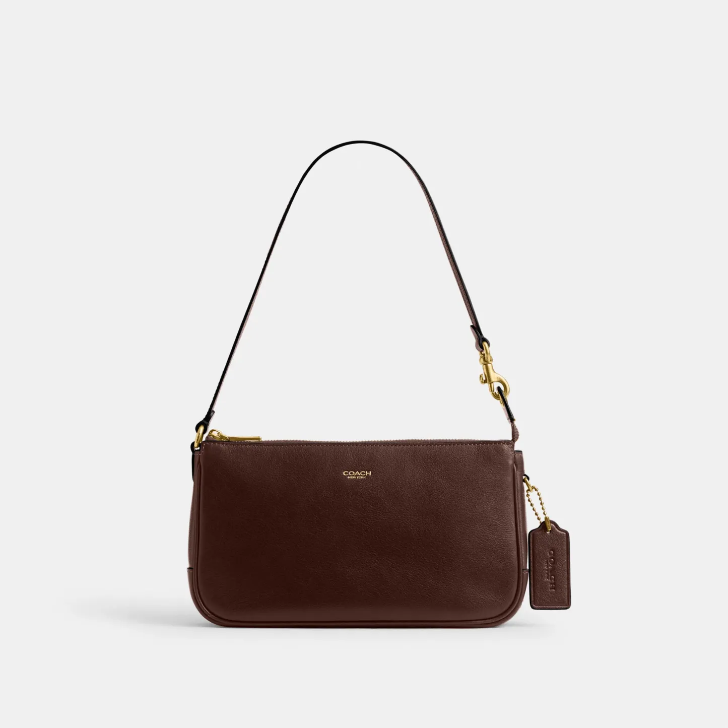 COACH®,Plaza Bag,Fabric,Leather,Shoulder Bag,Logo,Compact,Lined,Gold Metal,Casual,Brown,Front View