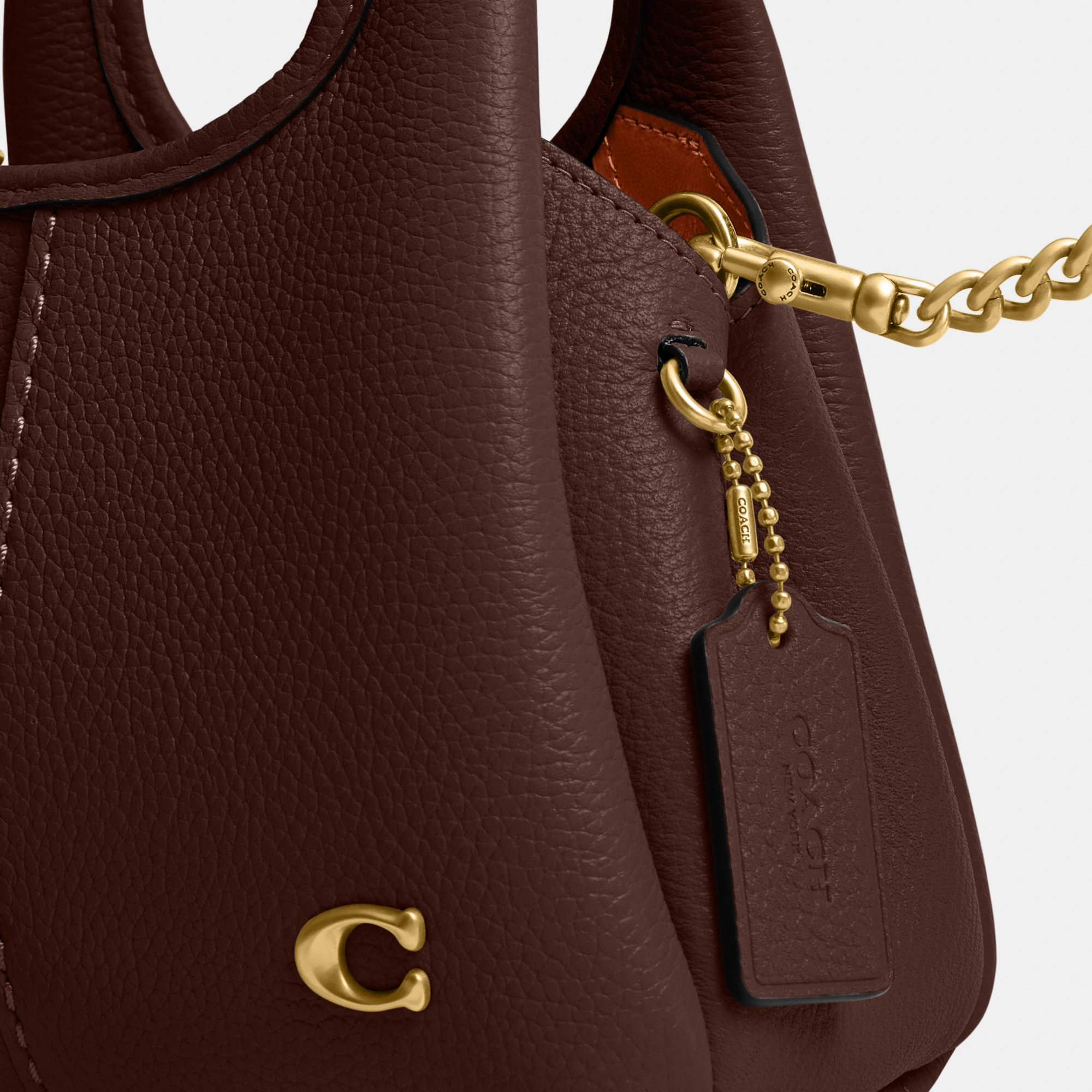 COACH®,Lana Shoulder Bag 19,Leather,Crossbody,Metal,Logo,Shoulder Guard,Brass,Casual,Brown,Closer View