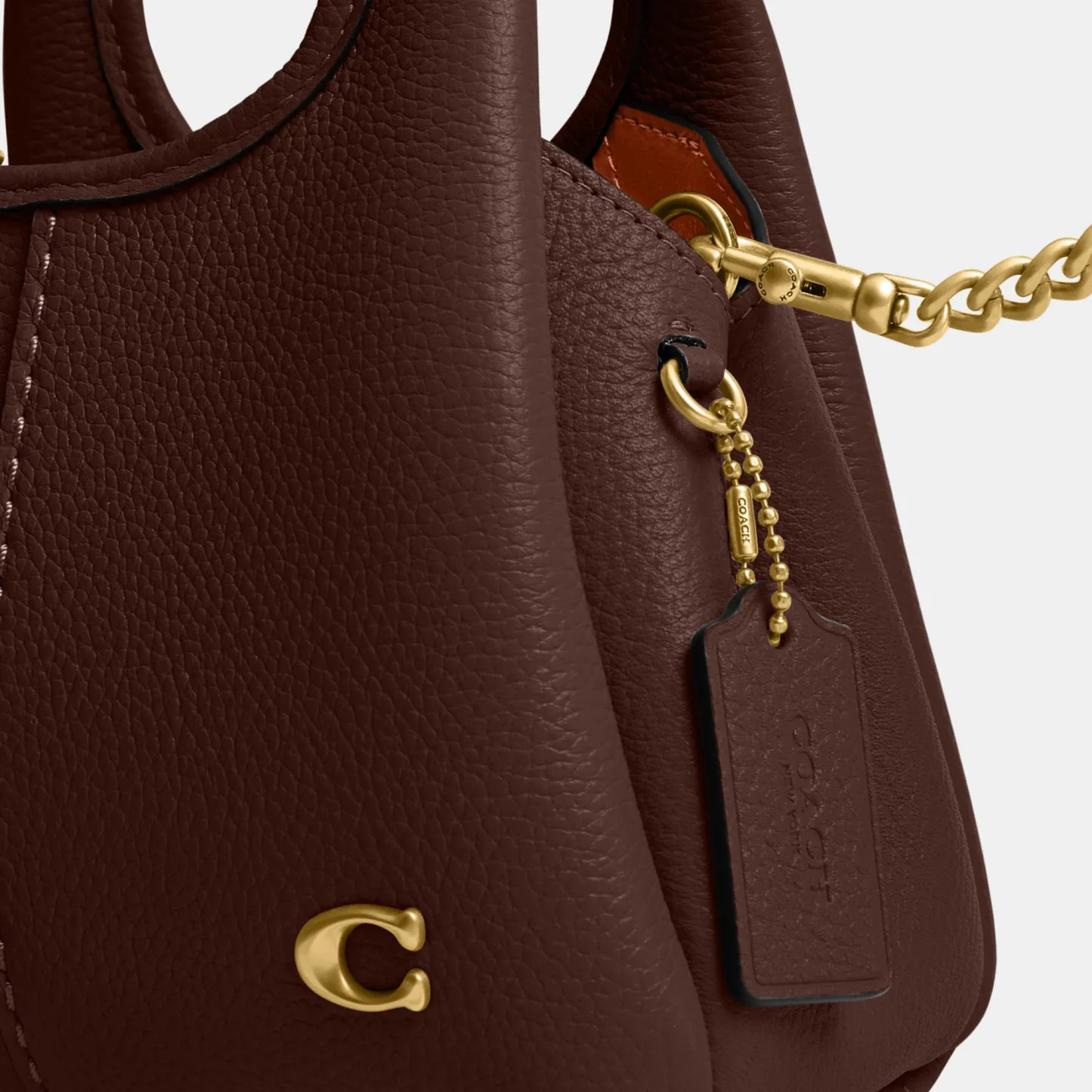COACH®,Lana Shoulder Bag 19,Leather,Crossbody,Metal,Logo,Shoulder Guard,Brass,Casual,Brown,Closer View