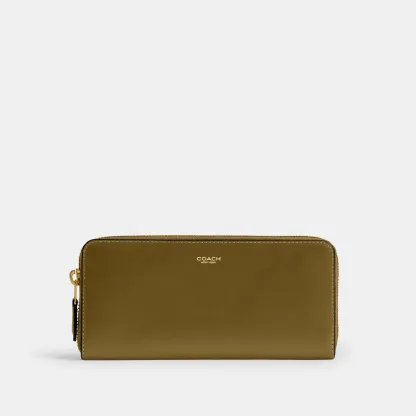 COACH®,New York Slim Accordion Zip Wallet,Leather,Calfskin Leather,Continental,Casual,Brown,Front View