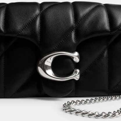 COACH®,Tabby Chain Crossbody Bag 19 With Quilting,Lining Leather,Leather,Crossbody,Wristlet,Logo,Pattern,Stitching,Embelli...,Black,Closer View
