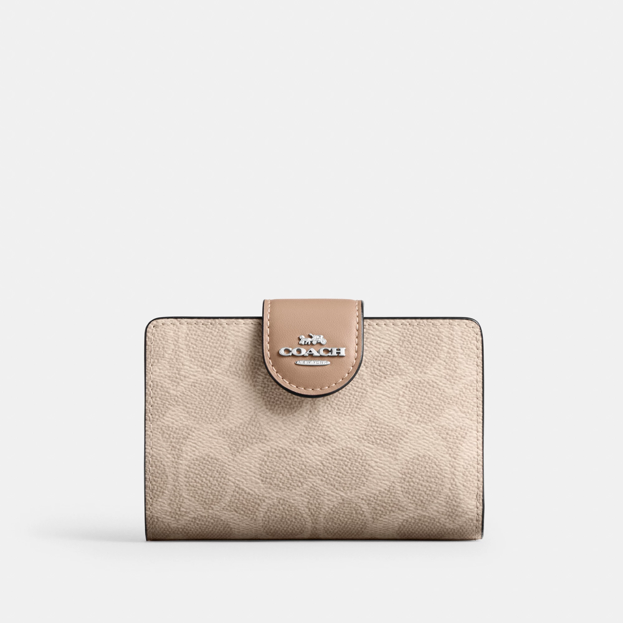 COACH®,Medium Corner Zip Wallet In Signature Canvas,Bi Fold,Coin,Sustainable,Casual,Multi Color,Front View