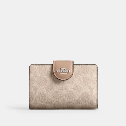 COACH®,Medium Corner Zip Wallet In Signature Canvas,Bi Fold,Coin,Sustainable,Casual,Multi Color,Front View