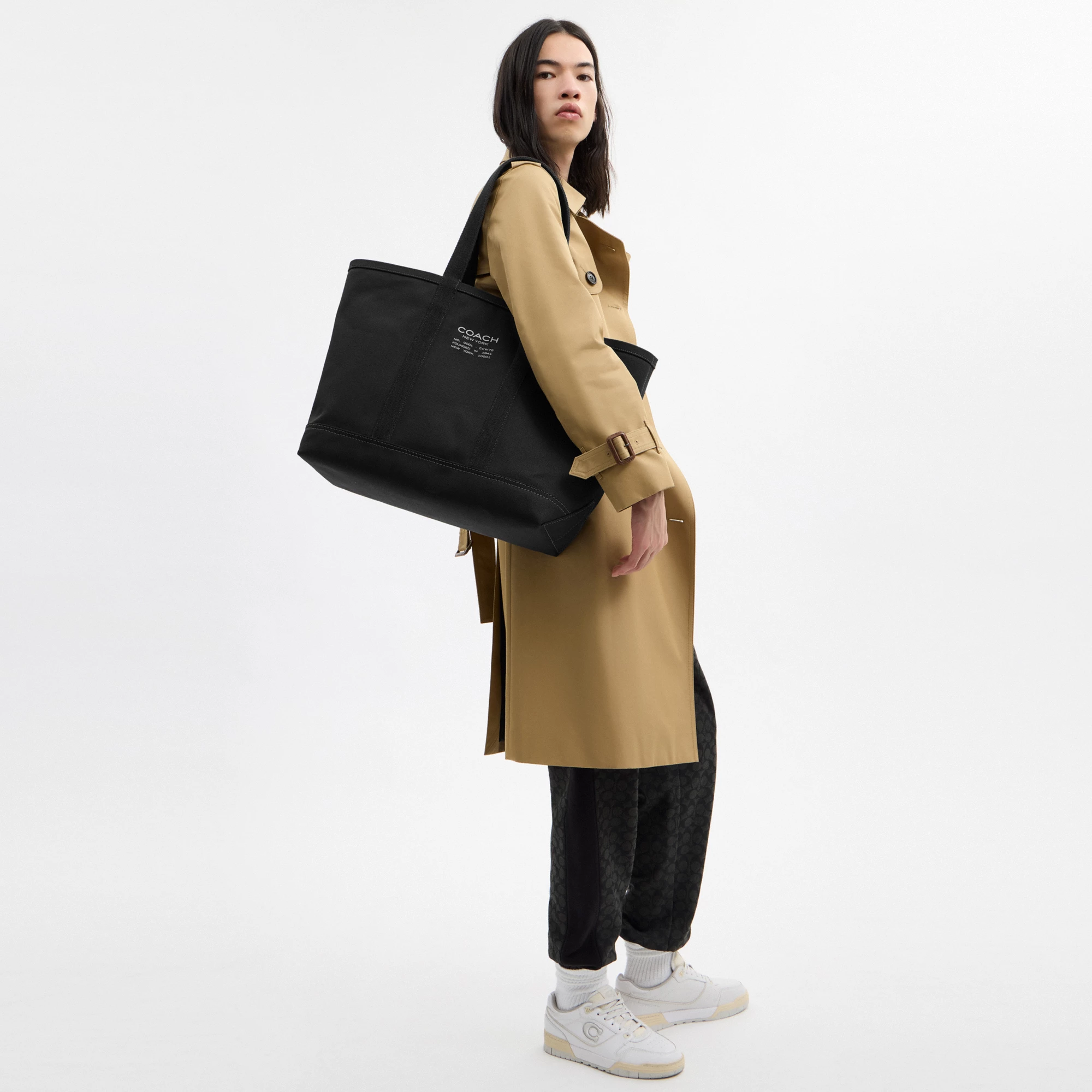 COACH®,Utility Tote,Canvas,Leather,Tote,Word Embellishment,Logo,Sustainable,Casual,Black,Detail View