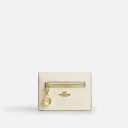 COACH®,Card Case With Charm In Signature Leather,Cream,Front View